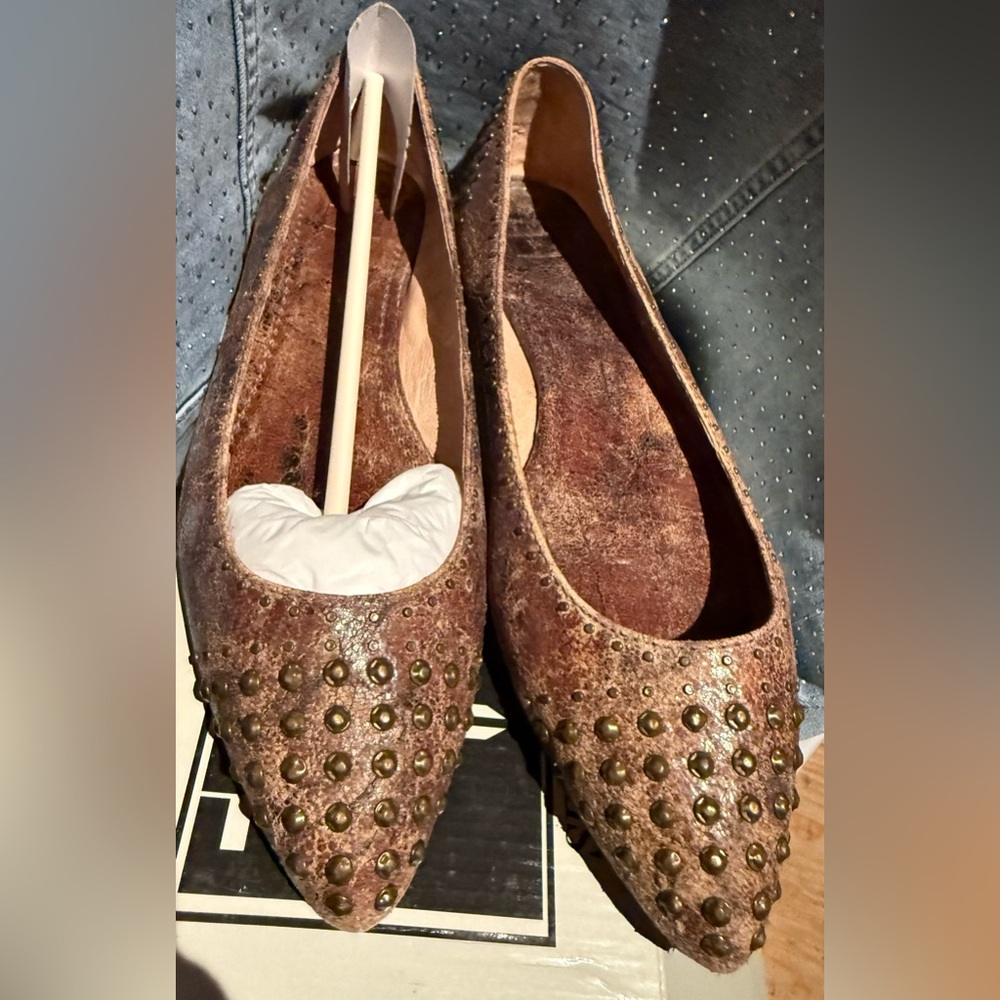 Studded Brown Leather Flats